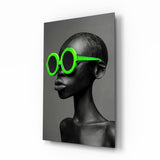 Neon Green Round Sunglasses Gray Portrait Glass Wall Art