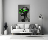 Neon Green Round Sunglasses Gray Portrait Glass Wall Art