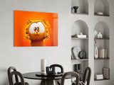 Cute Lazy Orange Cat Glass Wall Art || Designer Collection