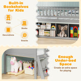 Twin Loft Bed with LED Lights & Bookshelf for Kids