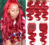 Rebecca Oxblood Red Body Wave Bundles with Closure | 3 Brazilian Remy Human Hair Weave & Closure Set