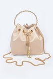 Rhinestone Top Handle Satin Bucket Bag