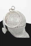 Rhinestone Glass Silver Tone Round Ball Clutch Handbag