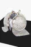 Rhinestone Glass Silver Tone Round Ball Clutch Handbag