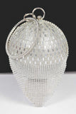 Rhinestone Glass Silver Tone Round Ball Clutch Handbag