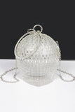 Rhinestone Glass Silver Tone Round Ball Clutch Handbag