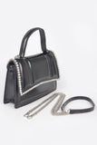 Faux Metallic Leather Top Handle Bag/w Stones