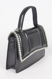 Faux Metallic Leather Top Handle Bag/w Stones