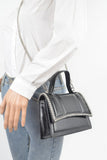 Faux Metallic Leather Top Handle Bag/w Stones