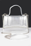 Faux Metallic Leather Top Handle Bag/w Stones