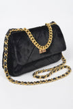 Quilted Fur Chain Flap Clutch