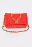 Quilted Fur Chain Flap Clutch