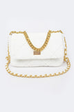 Quilted Fur Chain Flap Clutch