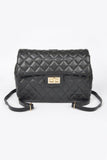Quilted Faux Leather Flap Backpack