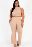 Plus Size Ribbed Mock Neck Crop Tank Top& Bootcut Pants Set
