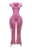 Mineral Washed Fringe Jumpsuit