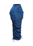 Mineral Washed Drawstring Cargo Skirt