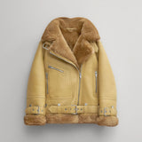 Women Light Brown RAF Aviator  Styled Sheepskin Shearling Leather Jacket