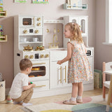 Wooden Kids Kitchen Playset with Realistic Lights and Sounds