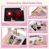 Wooden Play Kitchen with Lights & Sounds for Kids Ages 3+