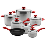 Ybm 13 Pc. 18/10 Tri-Ply Stainless Steel Cookware Set, Red