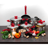 Ybm 13 Pc. 18/10 Tri-Ply Stainless Steel Cookware Set, Red