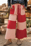 Russet Orange Raw Seam Colorblock Wide Leg Ankle Length Casual Pants