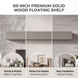 60-Inch Rustic Embossed Wood Fireplace Mantel, Wall-Mounted Floating Shelf, Gray