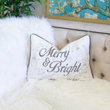 Christmas Throw Pillow with Silver Embroidery – White & Silver