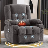 Massage Swivel Rocker Recliner Chair with Vibration Massage and Heat Ergonomic Lounge Chair for Living Room with Rocking Function and Side Pocket, 2 Cup Holders, USB Charge Port