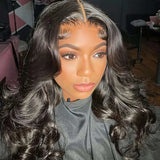 "Natural Black Body Wave HD Lace Closure Wig - Ready-to-Wear, Glueless, Pre-Plucked, 180% Density"