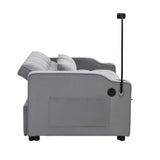 Modern Velvet Sleeper Loveseat with Pullout Bed and USB Ports - Light Gray