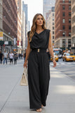 Women's Off-Shoulder Sleeveless Wide-Leg Jumpsuit – High Waist with Belt