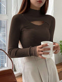 Women's Hollow-out Knit Sweater Mock Neck Sweater