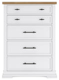 Ashbryn - Five Drawer Chest - White / Natural