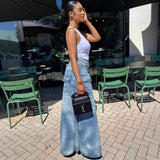Womens Faux Two-piece Denim Jean Skirt