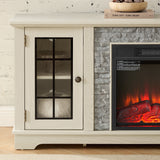 58" Modern TV Stand with Electric Fireplace and Storage - White