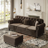 Upholstered Velvet Sofa with Nailhead Trim and Ottoman