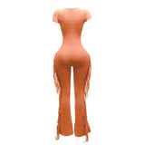 Mineral Washed Fringe Jumpsuit