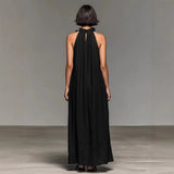 Women's Resort Ruffled Halterneck Sleeveless Open-Back Maxi Dress