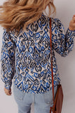 Blue Bohemian Print Embroidered V Neckline Detail Long Sleeve Shirt