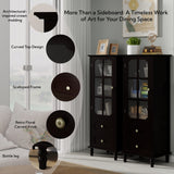 Black Tall Storage Cabinet with Glass Door & 2 Drawers