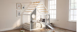 Twin House Bed with Slide, Ball Light Strip, Gray