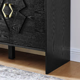 60" Mid Century Modern Sideboard Buffet Cabinet with Fluted Diamond Design - Black