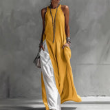 Women's Sleeveless Loose Contrast Color Dress with Pockets