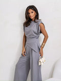 Satin Cowl Neck Top and Pants Set