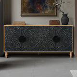 Black Carved Door TV Stand with Adjustable Shelves - Black & Natural