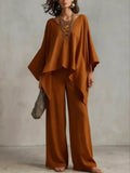 Full Size V-Neck Top and Pants Set Plus Size