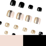 Fashion Black Line Gold Powder Manicure Nails