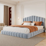 Velvet Upholstered Queen Bed Frame with Shell-Shaped Headboard